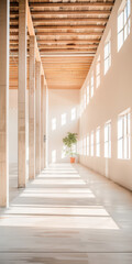 Empty storage room, a warehouse, in beige tones. Luxurious industrial Real Estate composition.