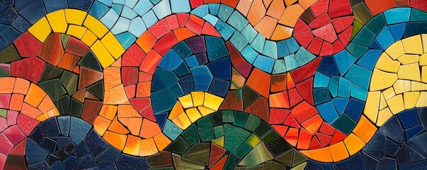 A vibrant mosaic pattern composed of organic geometric shapes, blending rich hues and textures to evoke a sense of cultural diversity and artistic expression.