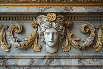 Luxurious Baroque Ornamental Frame with Intricate Gold Detailing on Elegant Marble Background, Perfect for Sophisticated and Classic Decor