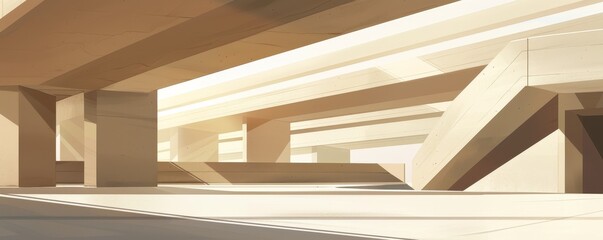 Abstract minimalist composition featuring minimalist bridges and minimalist structures in a minimalist urban landscape. Harmonious shades of minimalist concrete and minimalist taupe create a serene