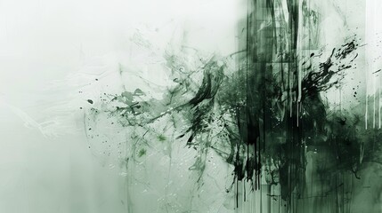 Minimalist composition featuring minimalist abstract textures like minimalist brush strokes and minimalist ink splatters. Soft gradients of minimalist pastel green and minimalist soft gray create a