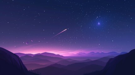 Minimalist artwork depicting abstract minimalist comets and minimalist shooting stars streaking through minimalist starry skies. Soft gradients of minimalist midnight blue and minimalist meteor