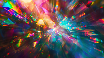 Abstract background with holographic rainbow prism lens flare reflection, rainbow blurred light refraction, texture overlay