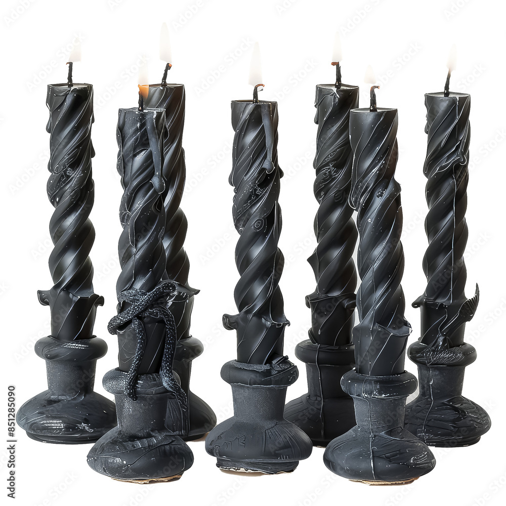 Poster Three black candles with dripping wax on top of each other