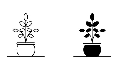 Plant with leaves in the pot, houseplant icon vector