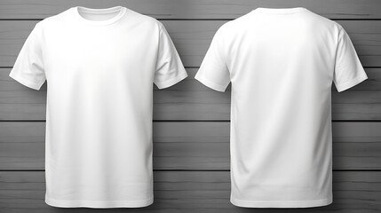 Plain white t-shirt front and back view in isolated background.  Men's t-shirt mockup template. AI generated