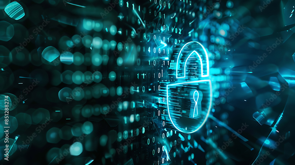 Poster protecting business data and privacy online: cybersecurity strategies for information security.