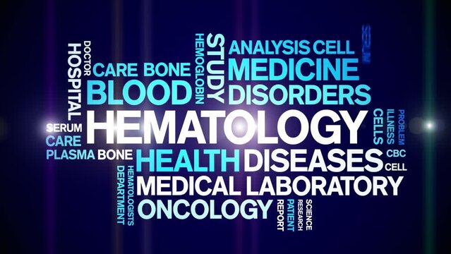 Hematology animated word cloud;text design animation tag kinetic typography seamless loop.