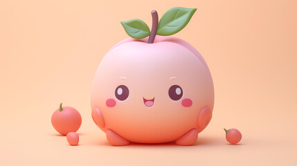 Fototapeta premium Create adorable clay nectarine icons in muted pastel colors using Blender software on a matte background with subtle gradients kawaii vibes