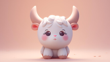 Handcrafted clay Ox figurine in muted pastels, perfect as a kawaii collectible. Ideal as a clay icon for Blender enthusiasts.