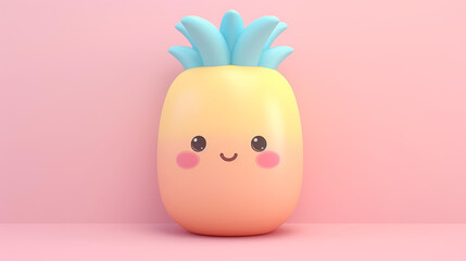 Adorable clay pineapple and kawaii clay icons in muted pastels, created in Blender on a matte background with subtle gradients.