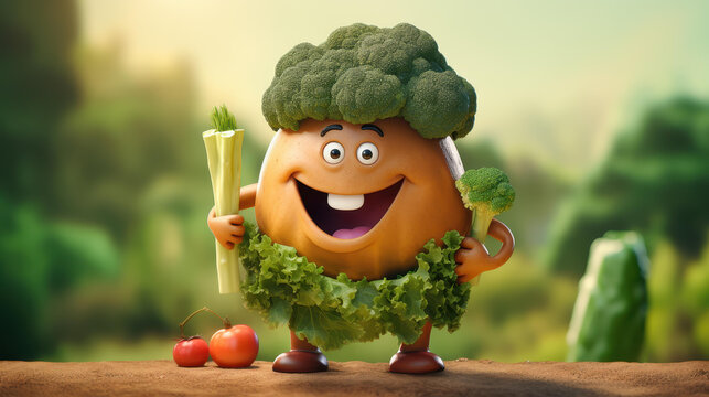 Hilarious overweight character promoting healthy eating with a witty line Eat your veggies