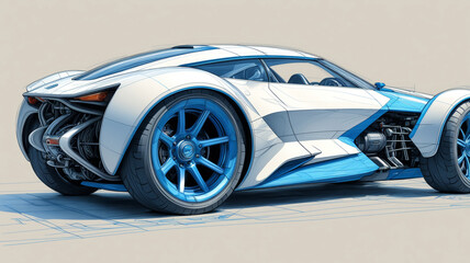 Fototapeta premium car concept technical drawing in blue tones on a white background