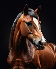 Obraz premium Beautiful bay horse portrait on black background
