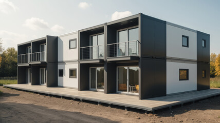 modular house for four apartments on a foundation