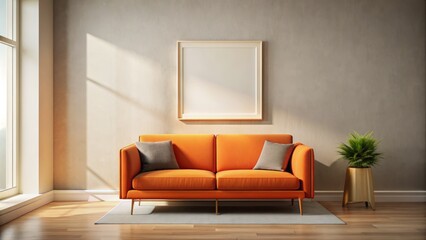 Warm And Inviting Living Room With Orange Couch And Plant