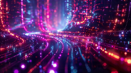 Naklejka premium Futuristic big data connection, glowing digital network, data nodes and lines, advanced technology concept, high-tech feel, ultra-detailed