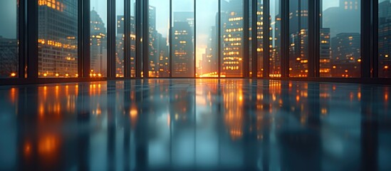 Cityscape Reflected in a Glass Floor