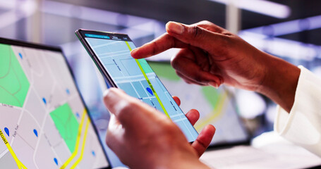Real Estate Agent Locating Property with GPS Navigation Map on Smartphone