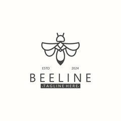 Bee line art animal exclusive logo simple inspiration on black background