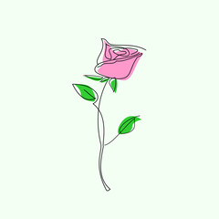 A sprig of rose buds in simple line technique sketch style. Isolated on light green square background. For quote illustrations, articles, designs, social media and wallpapers. Vector Illustration