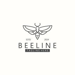 Bee line art animal exclusive logo simple inspiration on black background