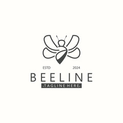 Bee line art animal exclusive logo simple inspiration on black background