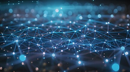 A vibrant depiction of a digital network with interconnected nodes and glowing blue lines, representing the complexity and connectivity of modern technology and data exchange