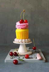 sommerliche Zitronen Cupcake mit Sauerkirschcreme