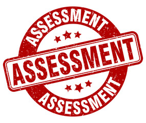 assessment stamp. assessment label. round grunge sign