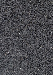 Top View of Black Cumin Seed or Jeera Background with Copy Space in Vertical Orientation