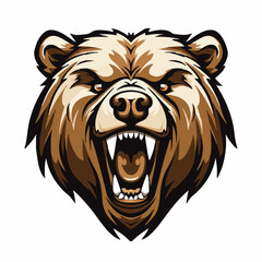 angry grizzly bear head vector art illustration isolated on white background