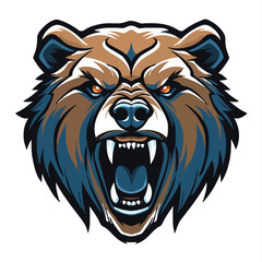 angry grizzly bear head vector art illustration isolated on white background