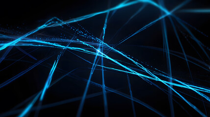 Futuristic blue fiber optic glowing lines on a dark abstract background, showcasing vibrant light and intricate patterns 