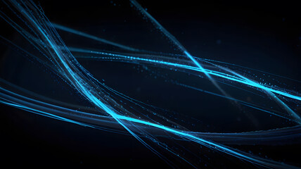 Futuristic blue fiber optic glowing lines on a dark abstract background, showcasing vibrant light and intricate patterns 