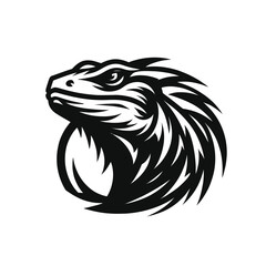 lizard mascot logo in black and white silhouette