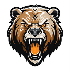 angry grizzly bear head vector art illustration isolated on white background