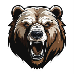 angry grizzly bear head vector art illustration isolated on white background