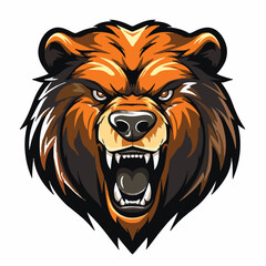 angry grizzly bear head vector art illustration isolated on white background