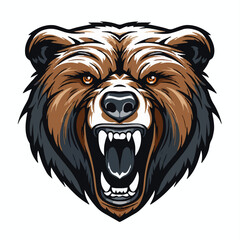 angry grizzly bear head vector art illustration isolated on white background