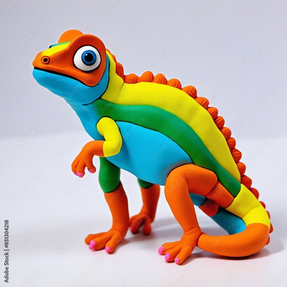 Wall mural Chameleon, lizard head, cute little chameleon, dragon, colorful toy, cartoon, colorful