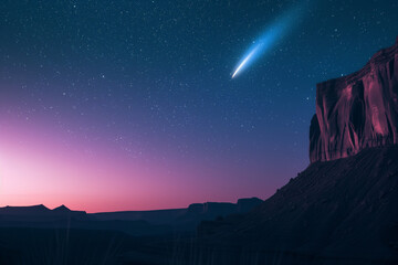 Celestial Comet Streaking Across the Starry Sky.


