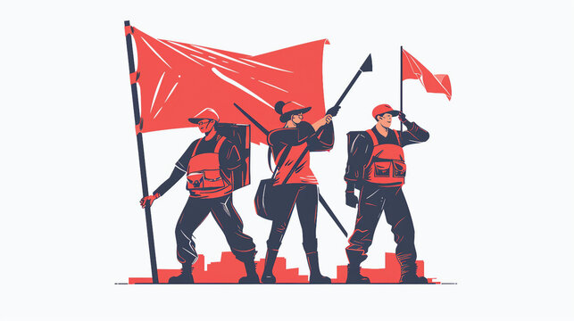 red flag bearers marching, stylized clip art preview