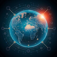 Fototapeta premium Connections system sphere global world view on city background 3D rendering 