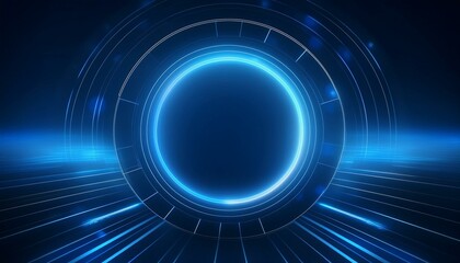 Abstract glowing circle lines on dark blue background. Geometric stripe line art design