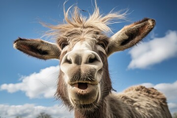 Naklejka premium Amusing donkey with a joyful smile, creating a cheerful and funny expression for delightful moments
