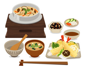 食事_釜飯_かやくご飯　五目釜めし定食（背景白）