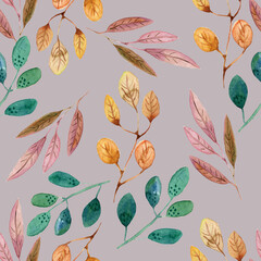 seamless pattern with autumn leaves.  Gold and green colors.  Boho stile