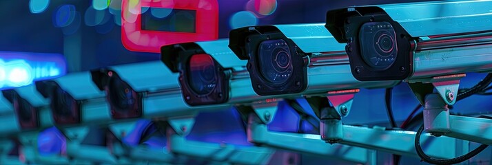 surveillance big brother concept with row of security cameras