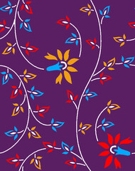 Fototapeta premium Seamless floral illustration features intricate patterns and bold colors, perfect for enhancing digital and print designs. Ideal for use in textiles, wallpapers, packaging, and branding materials etc.